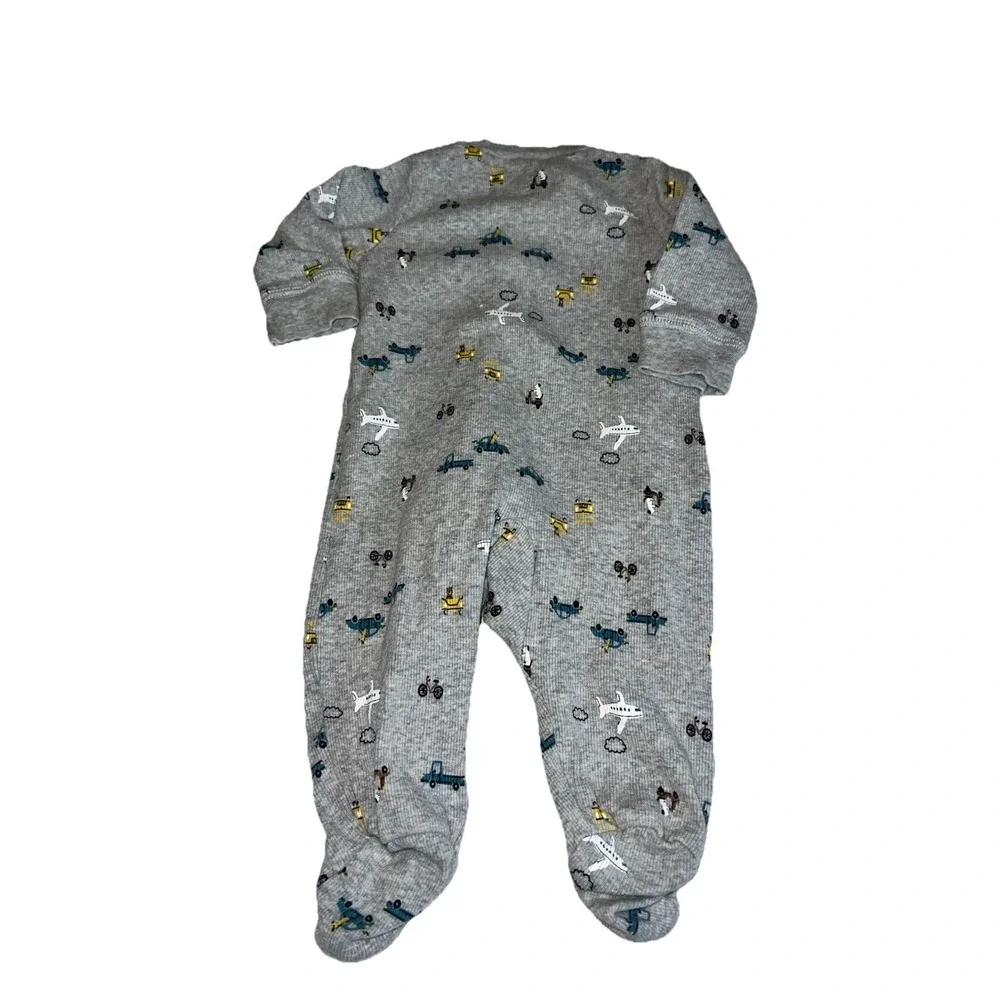 Carter's Baby  Unisex Gray Ribbed Transportation Footie Pajamas Zip‎ Sleeper